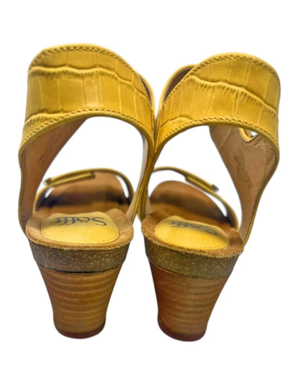 Sofft Verdi Yellow Full Grain Embossed‎ Leather Wedge Sandal